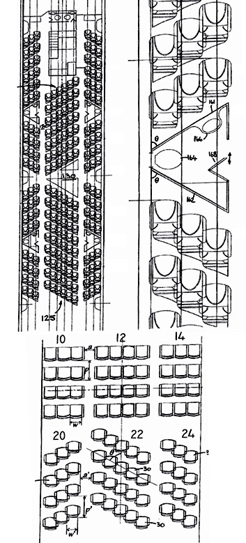 Patent for diagonal seat rows in airplanes